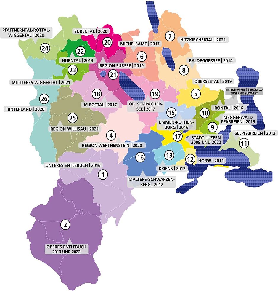 Bild: 24 Pastoralräume im Kanton Luzern entstanden ab 2009 und bis 2022.