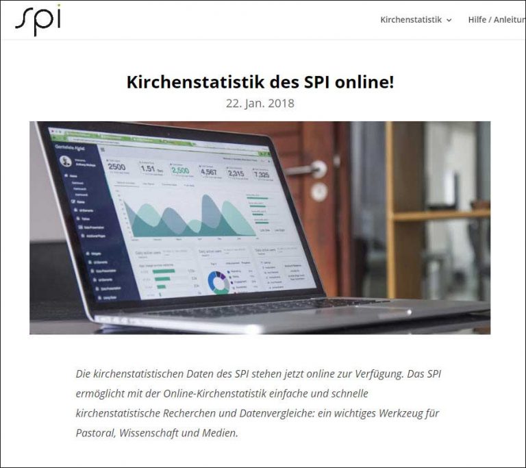 Kirchenstatistische Daten sind neu online über eine Website des Schweizerischen Pastoralsoziologischen Instituts (SPI) abrufbar. | Bildschirmfoto